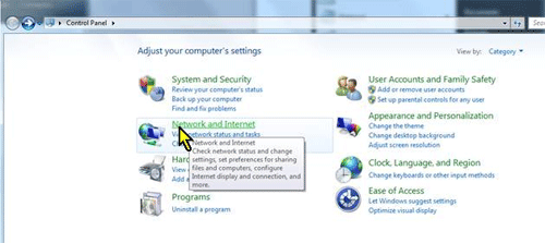 Control Panel, Network and Internet